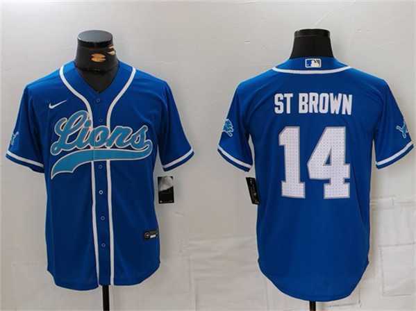 Men%27s Detroit Lions #14 Amon-Ra St. Brown Blue Cool Base Stitched Baseball Jersey->detroit lions->NFL Jersey
